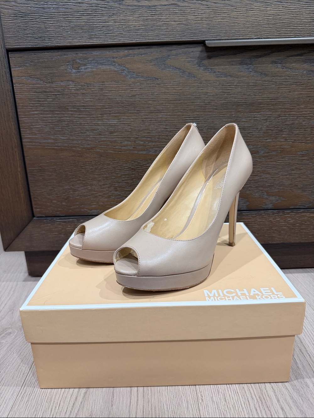 Michael Kors Beige Peep-Toe Platform Pumps